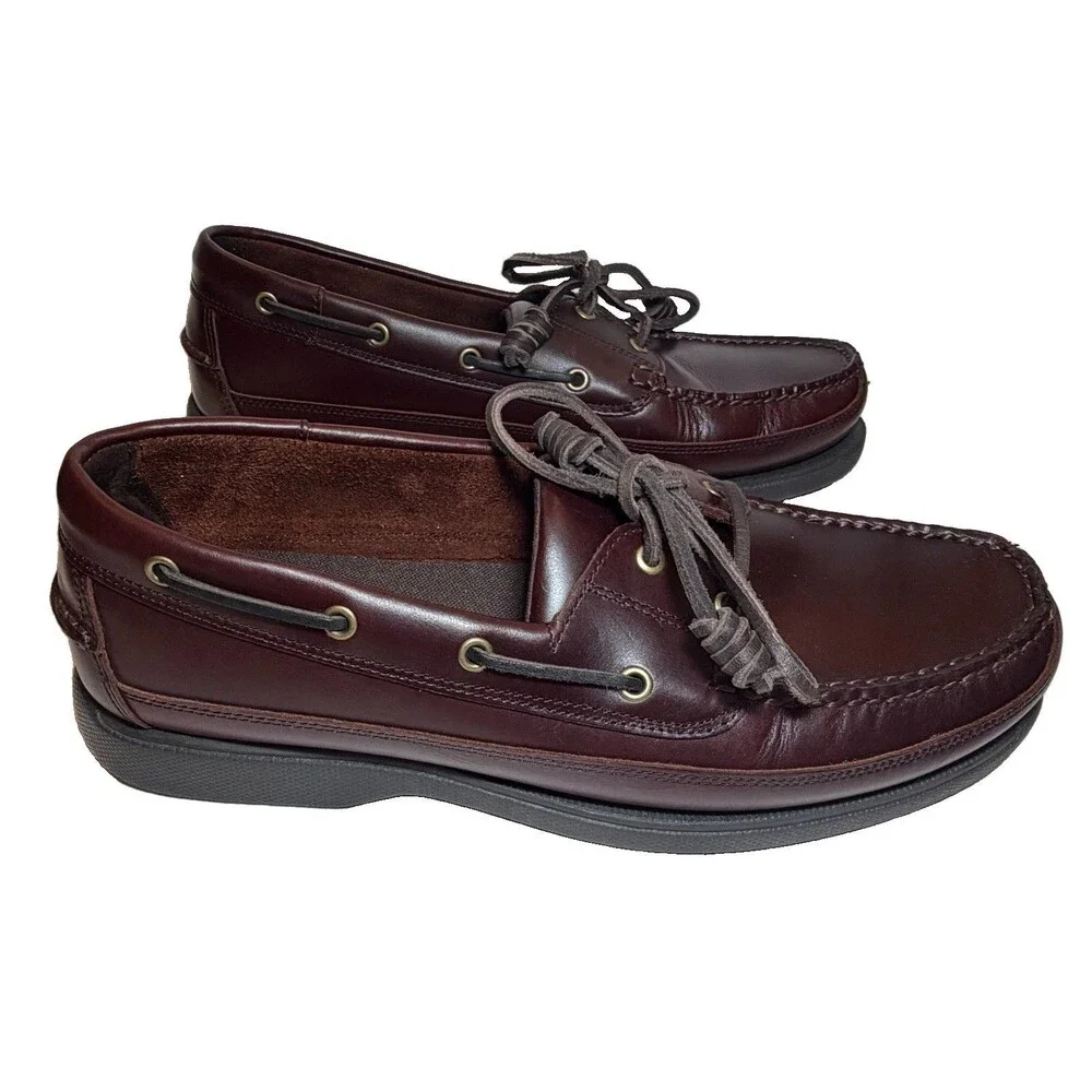 G.H. Bass & Co Harry II Men’s 10.5W Brown Leather Boat Shoes Moc Toe Wide